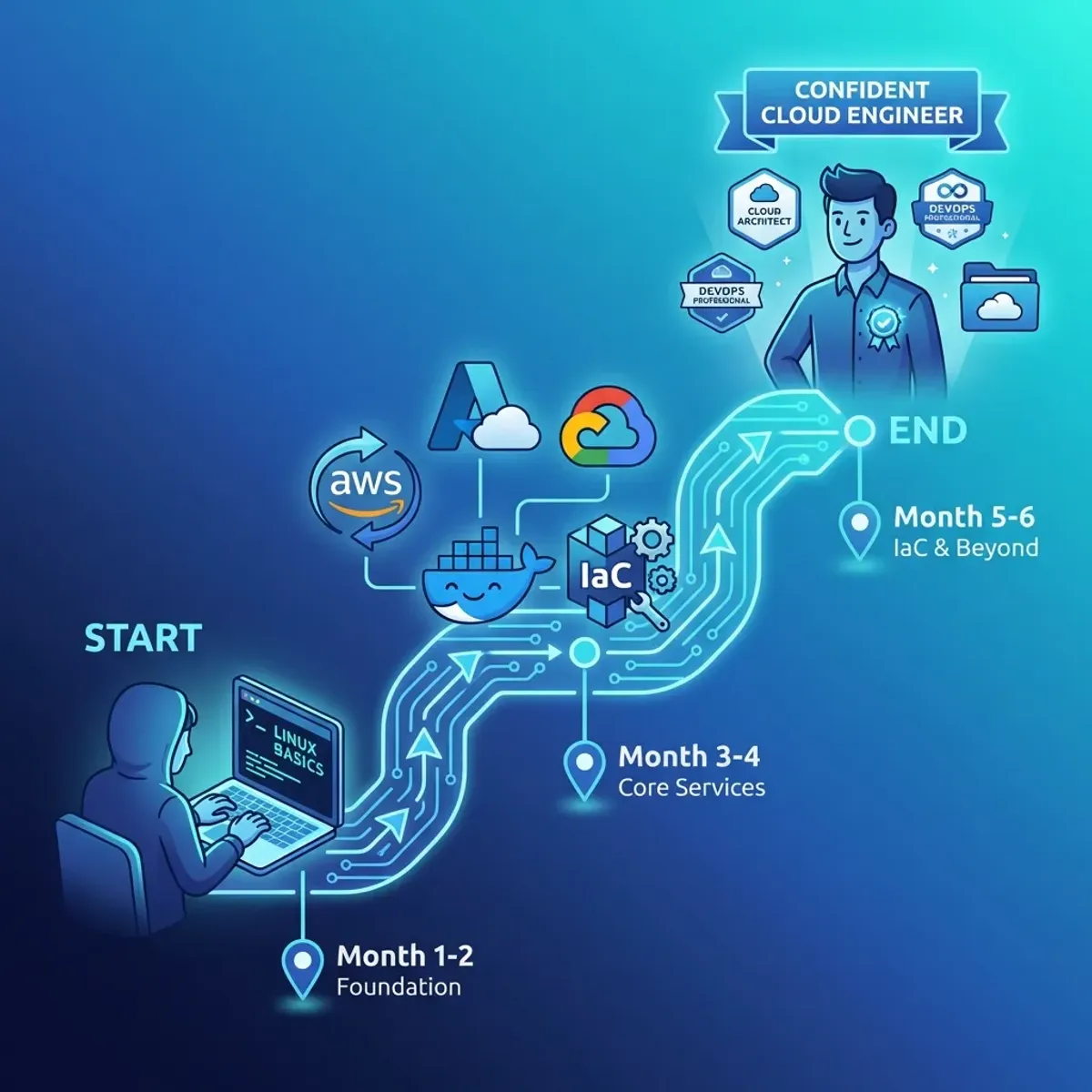 Illustration of cloud computing learning path for beginners