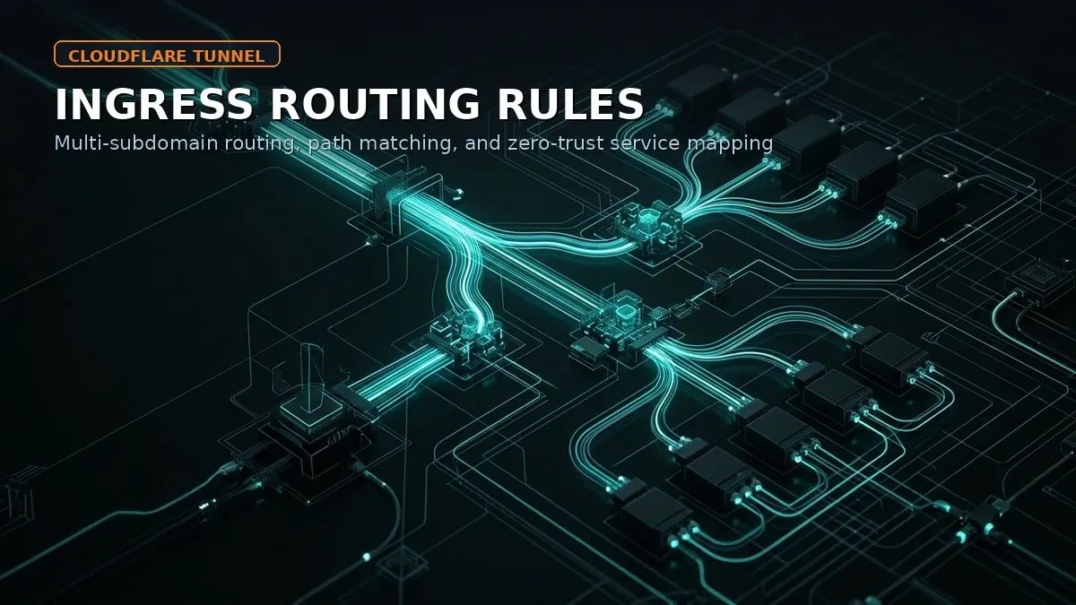 Architecture overview of Cloudflare Tunnel ingress rules routing multiple subdomains to local services