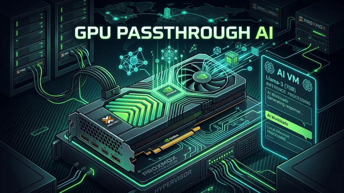 PCIe GPU passthrough from a Proxmox VE host into a guest VM running local AI inference