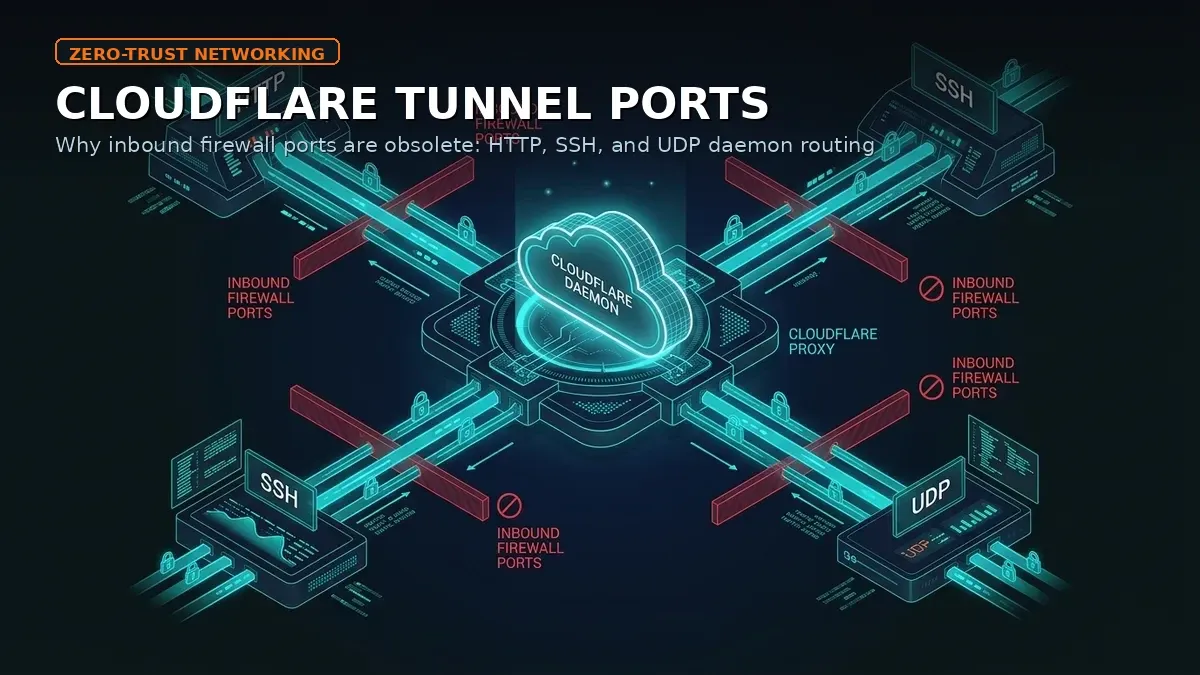 Cloudflare Tunnel architecture handling network ports without opening firewall inbound holes