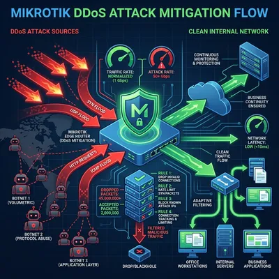 Studi Kasus, Menangani Serangan DDoS dengan MikroTik di Jaringan Kantor