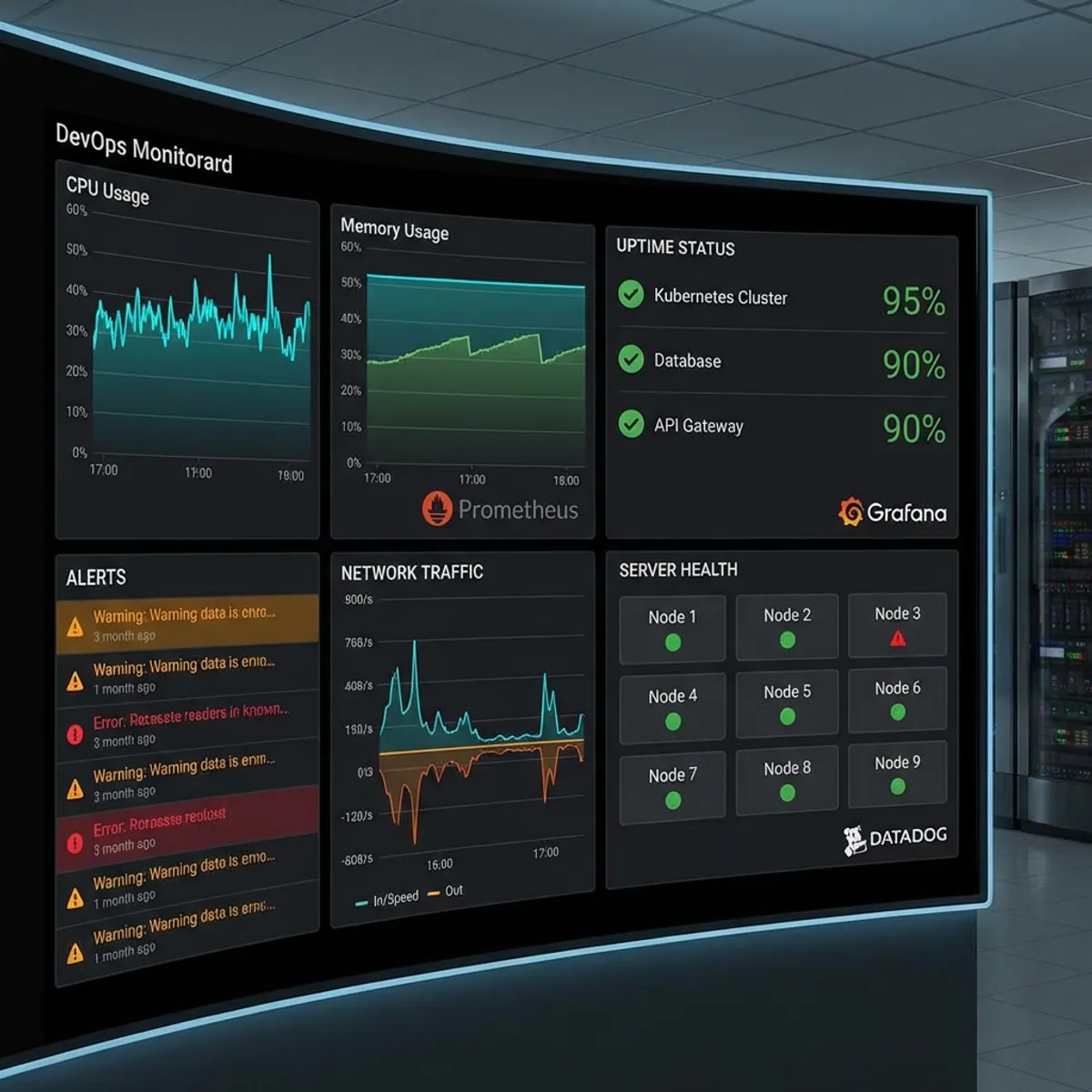 Dashboard monitoring infrastruktur dengan berbagai metrik