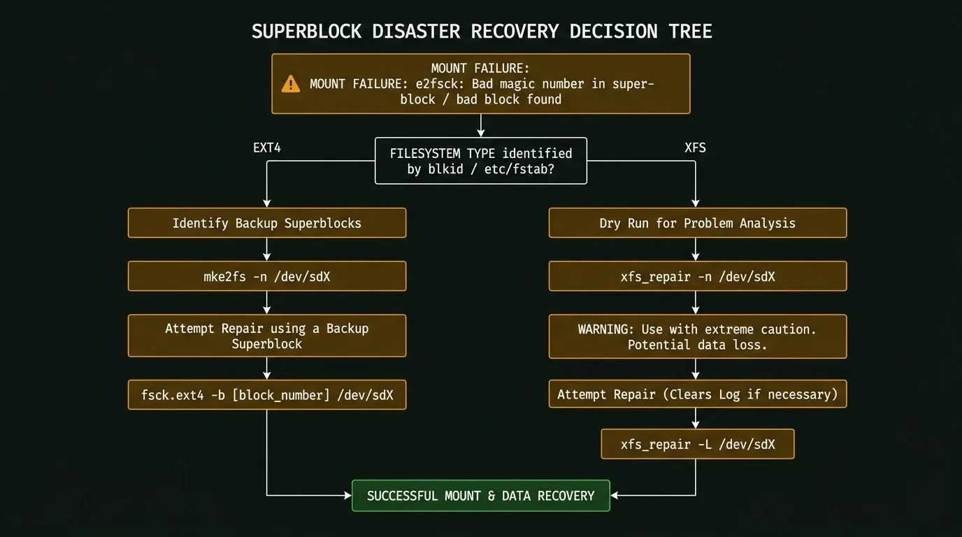 Linux Superblock Disaster Recovery Decision Tree