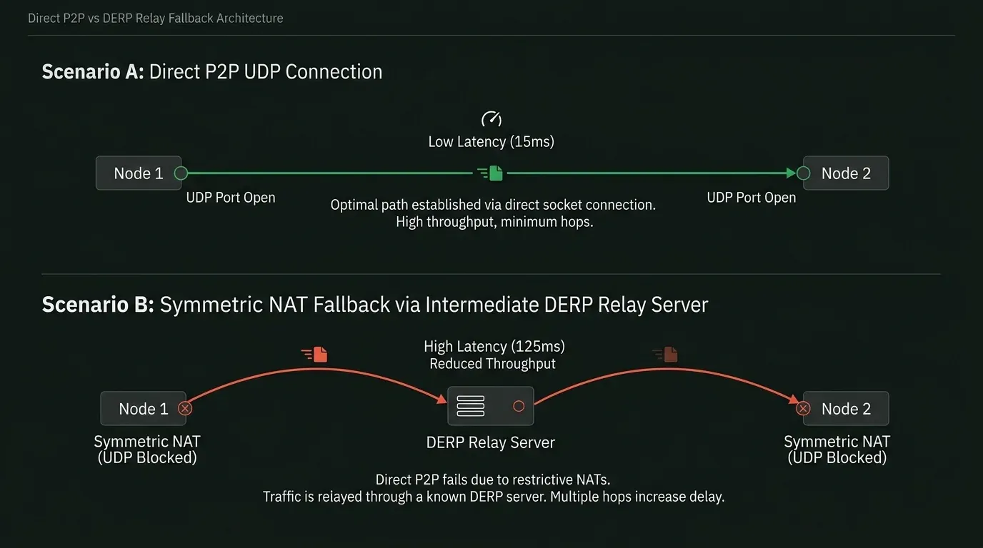 Direct P2P vs DERP Relay Fallback Architecture