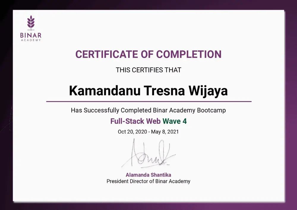 Certificate Full Stack Web Development