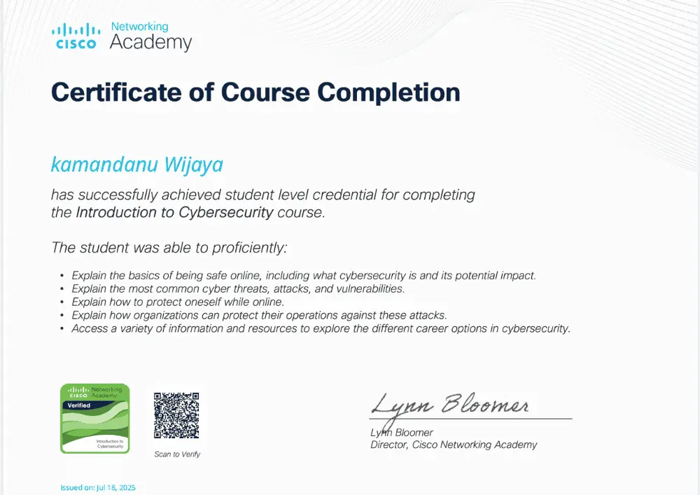 Certificate Introduction to Cybersecurity