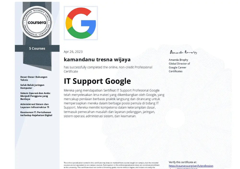 Certificate IT Support Google